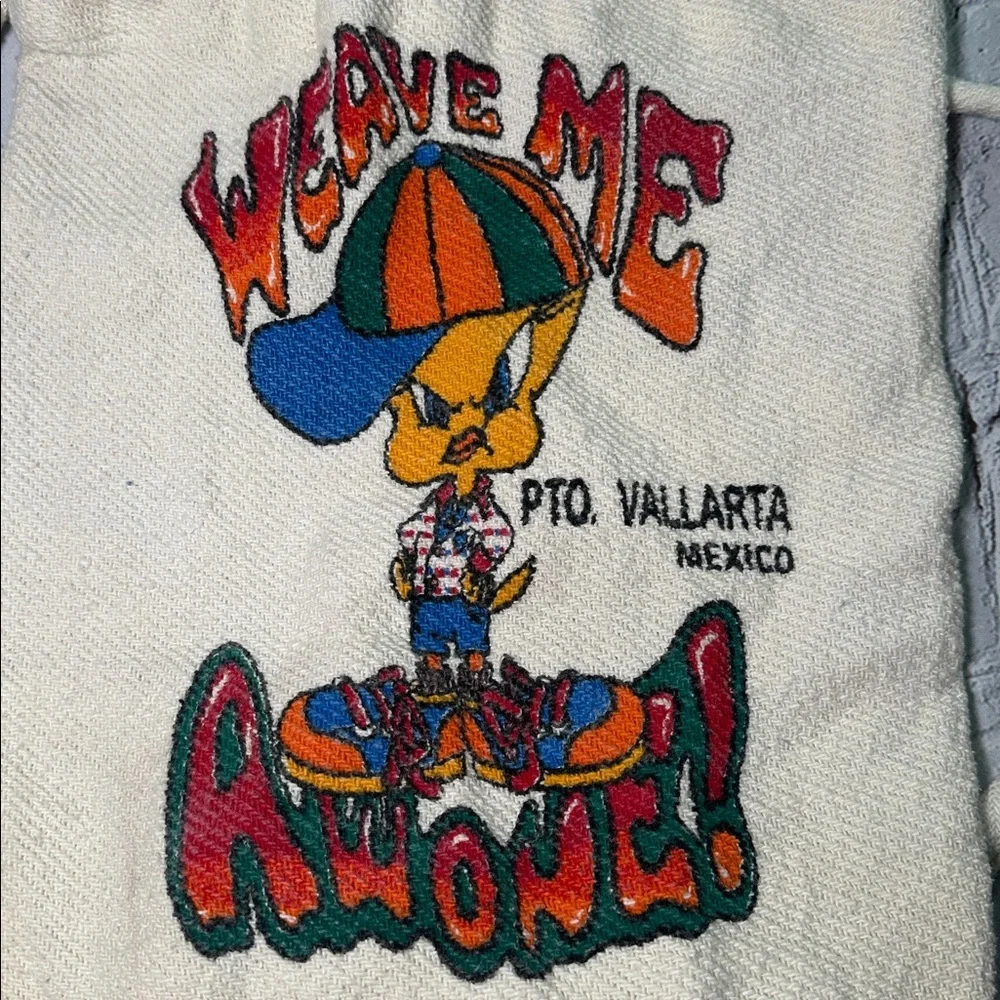 Tweety Bird Beach Bag Backpack “Weave me Awone!” Puerto Vallarta Mexico Souvenir